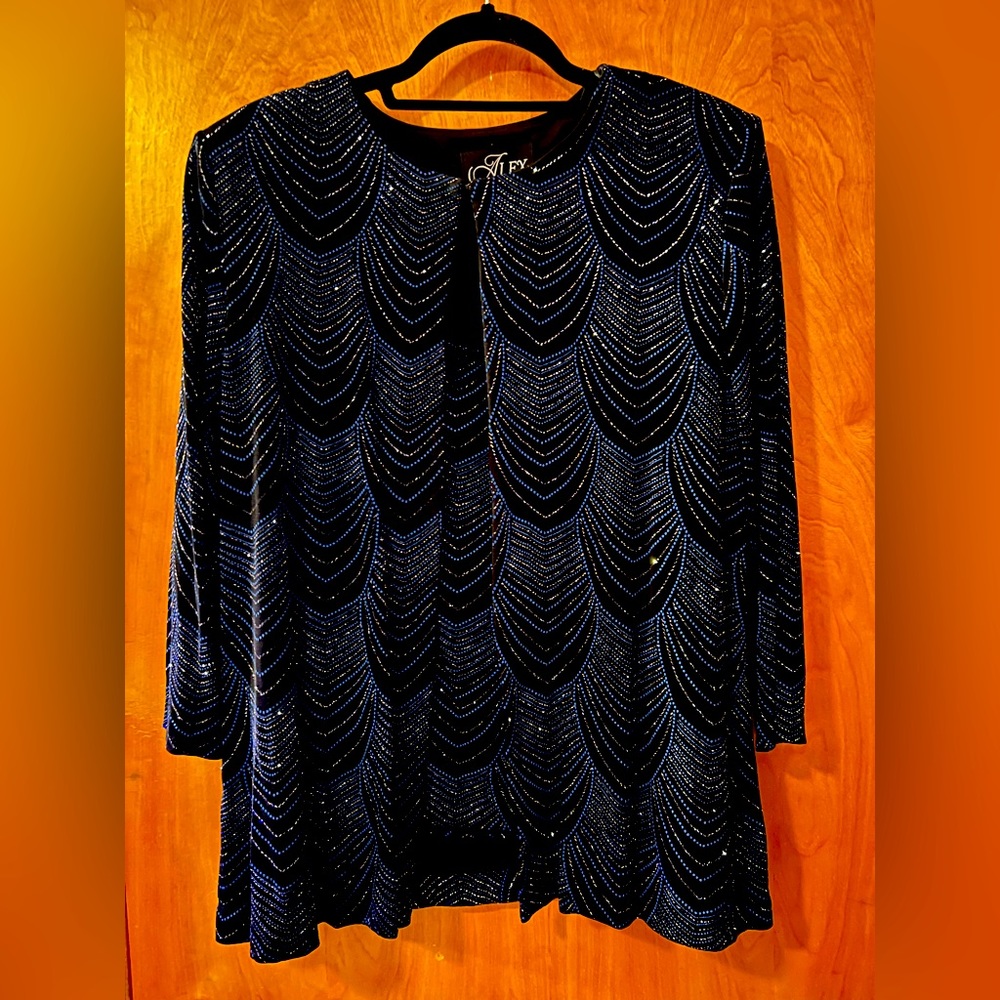 Alex Evenings 2 piece set. Black & Blue with Silver Glitter. Size Large